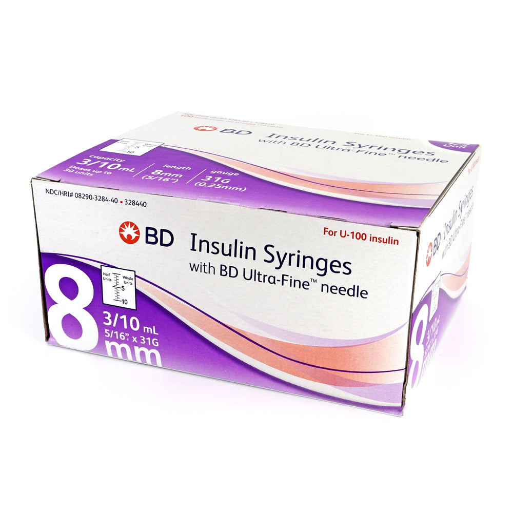 BD Ultra-Fine Needle Insulin Syringes - 31G 3/10cc 8mm (5/16”)